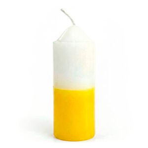 Velón pilar mediano Blanco y amarillo de 4x10cm combinado