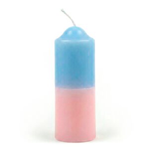 Velón pilar mediano Celeste y rosado de 4x10cm combinado