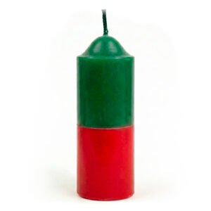 Velón pilar mediano Verde y rojo de 4x10cm combinado