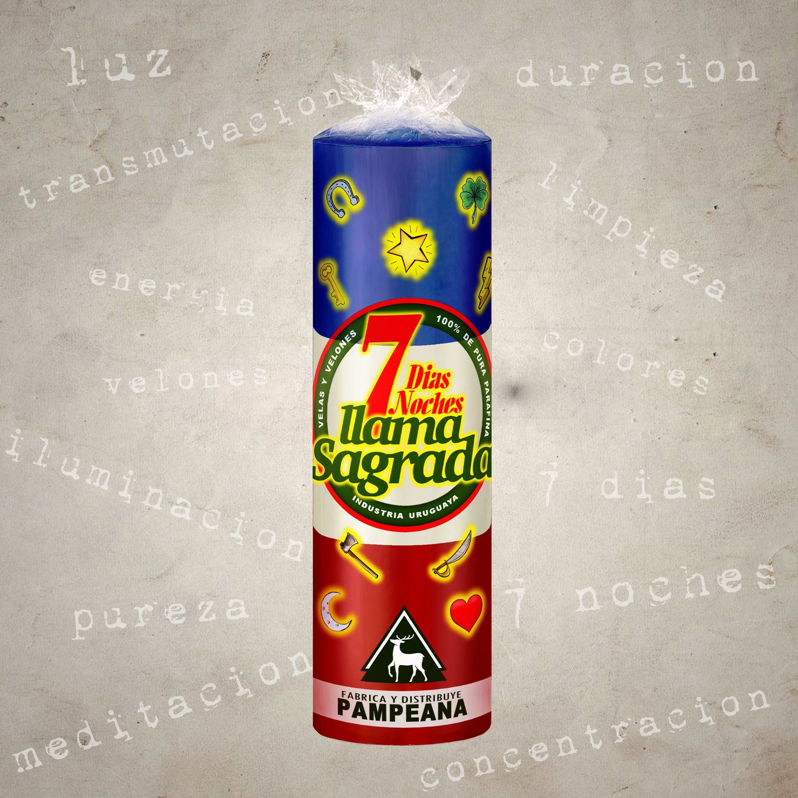 Velón 7 días azul, blanco y rojo