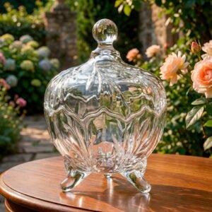 Caramelera de vidrio grande con pie