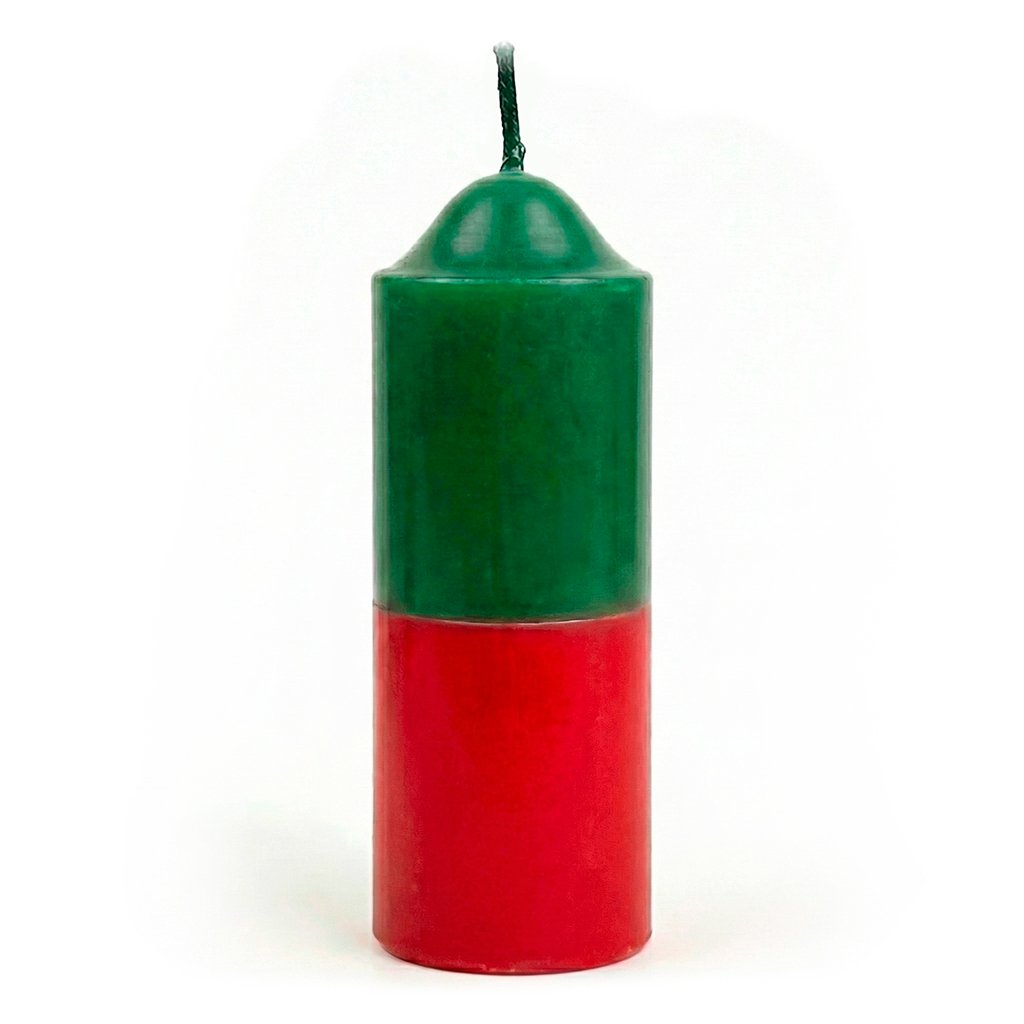 Velón pilar mediano Verde y rojo de 4x10cm combinado