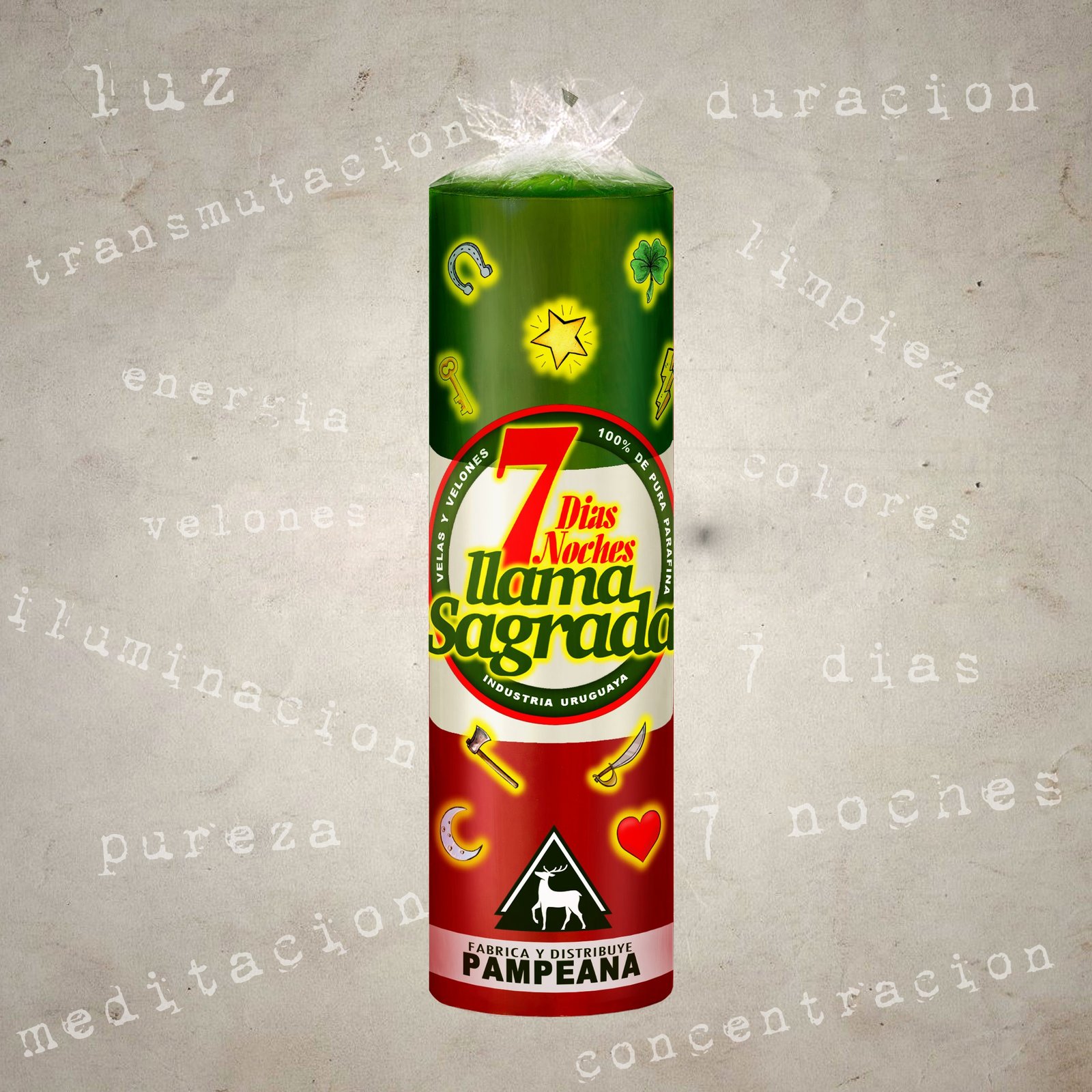 Velón 7 días verde, blanco y rojo